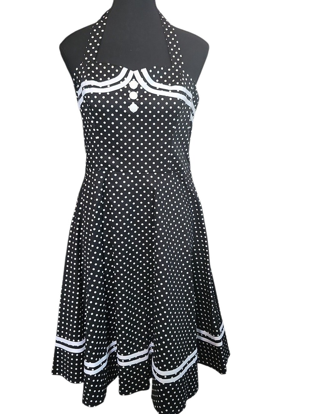 Black & White Polka Dot Halter Swing Dress Size MEDIUM